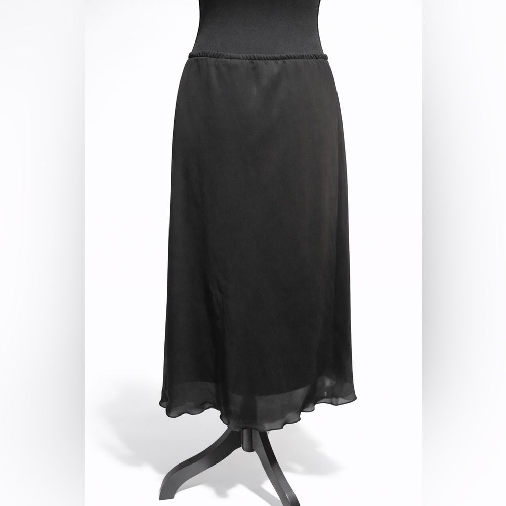 AGB Petite Black Chiffon Midi Skirt Elastic Waist